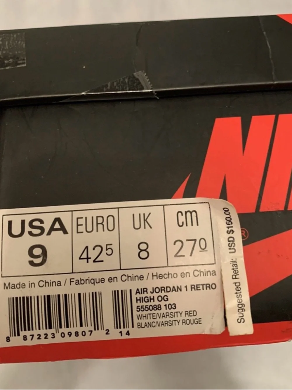 Jordan 1 Retro High OG Metallic Red 2017  Size 9